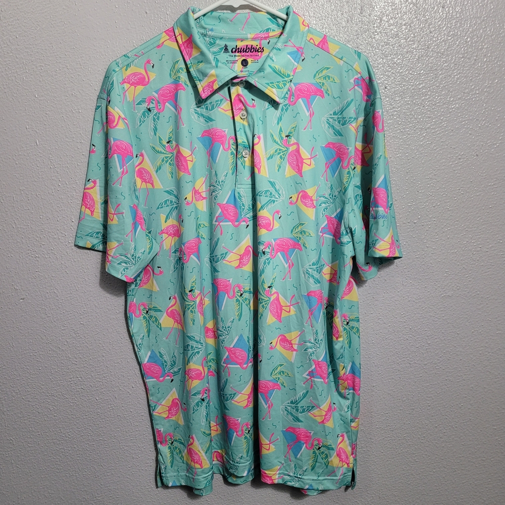 Chubbies Polo with Pink Flamingo Design